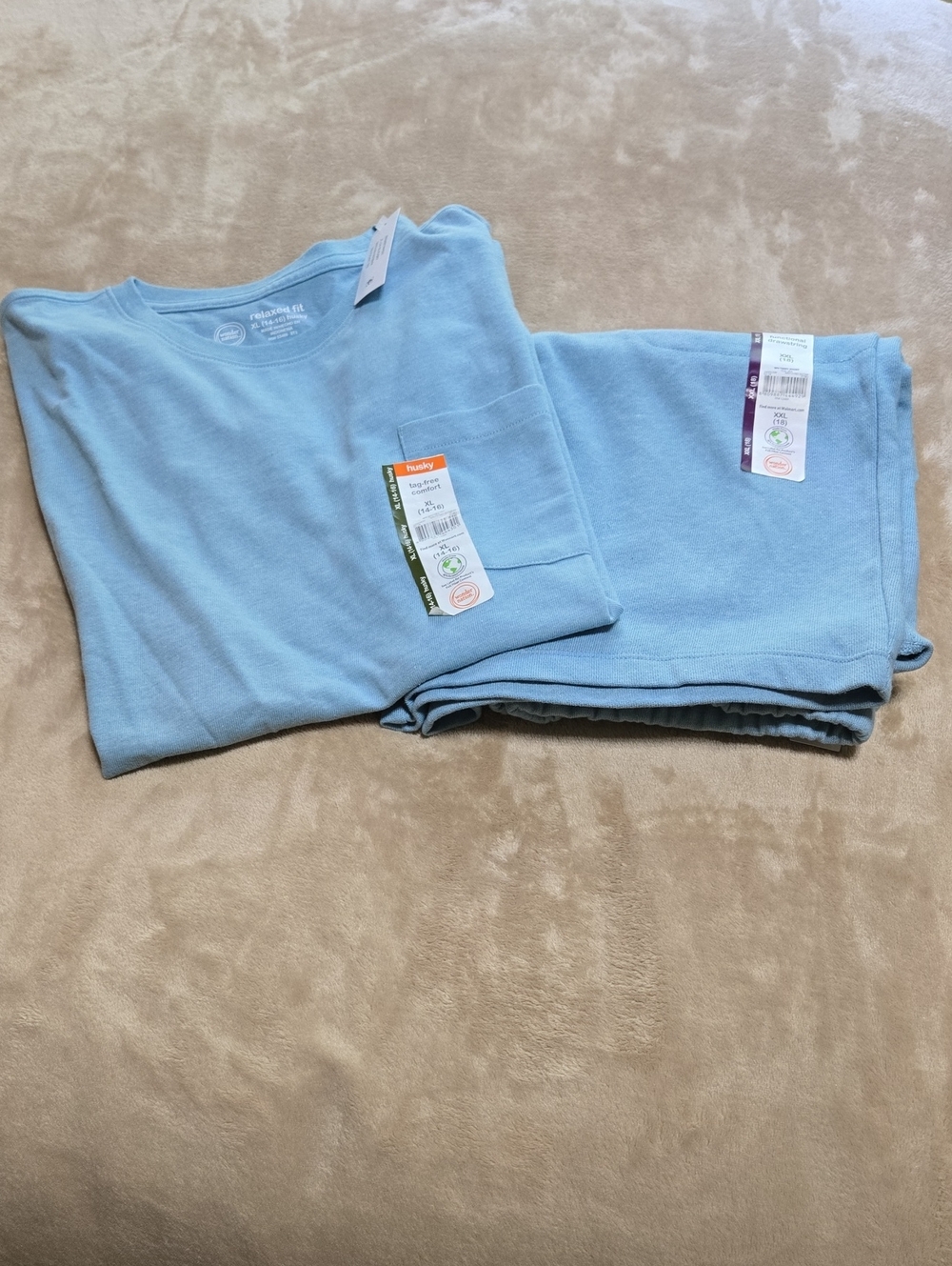 wonder nation Light Blue Kids Matching Set T-Shirt & Shorts